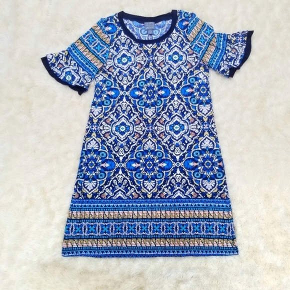 Rabbit Rabbit Rabbit textured print sheath dress blue 10 stretch - Picture 1 of 5